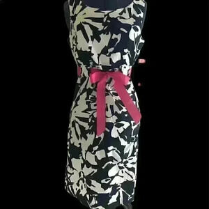 vtg R & K deadstock black and white flowers pink sachet dress labeled womens 6